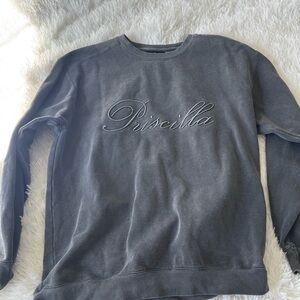 A24 Priscilla Dark Grey Embroidered Crewneck Sofia Coppola Jacob Elordi